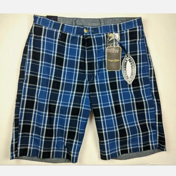 NWT $98 - American Heritage Men's Reversible Shorts - Blue Plaid & Solid - 34 - Picture 3 of 8